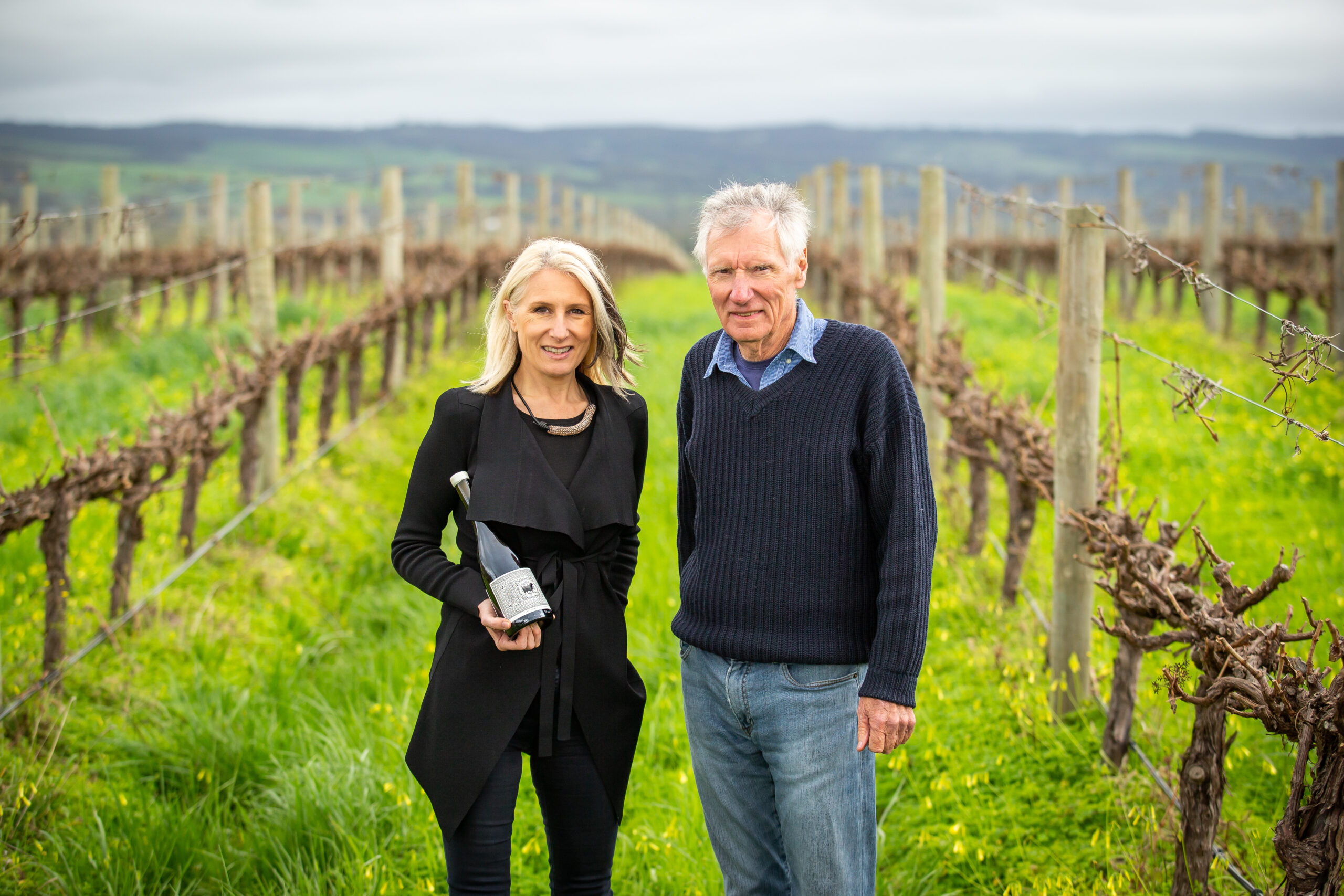 Mary and her father Hugh Hamilton in the vineyard